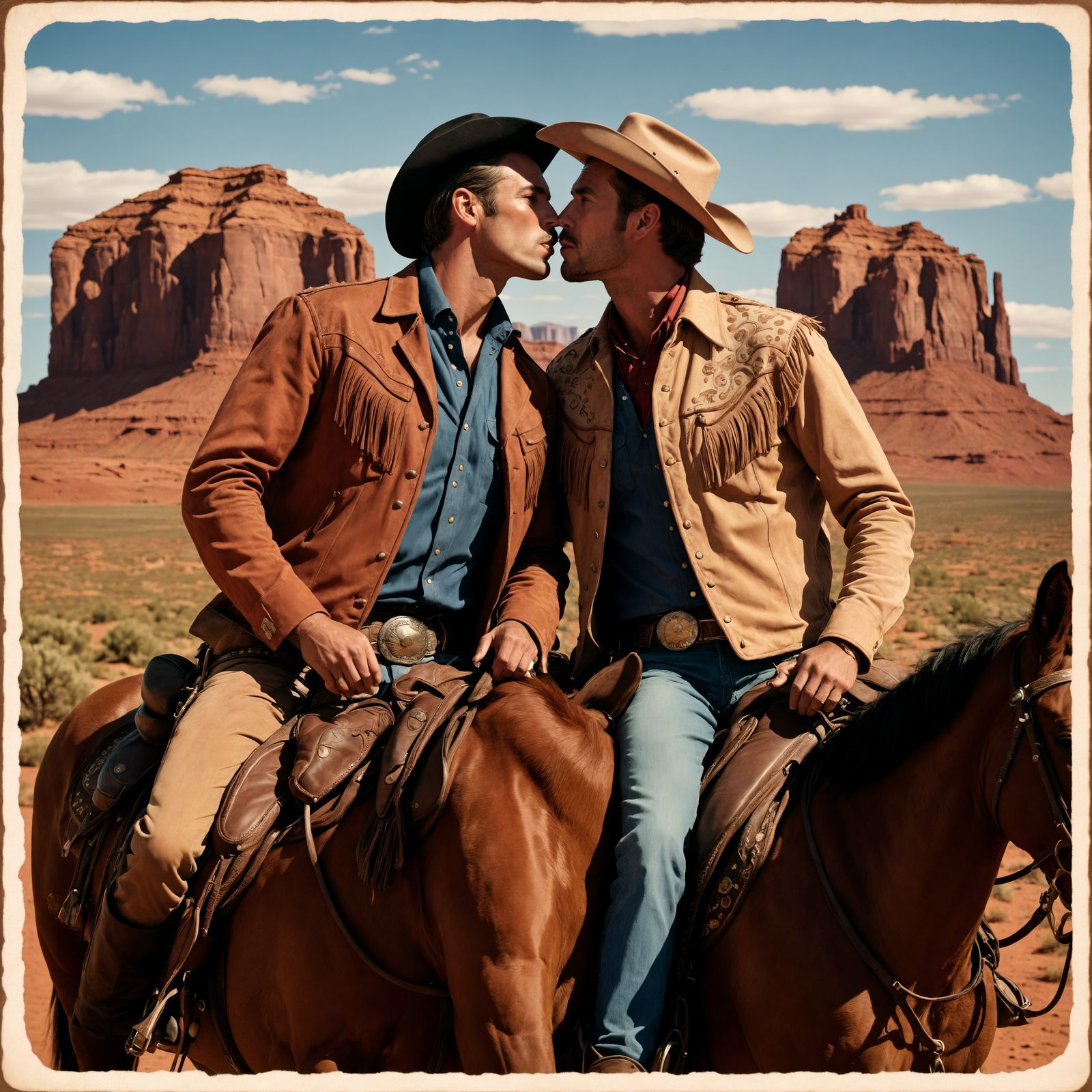 Gay Cowboy Kiss in Monument Valley: Vintage Photo