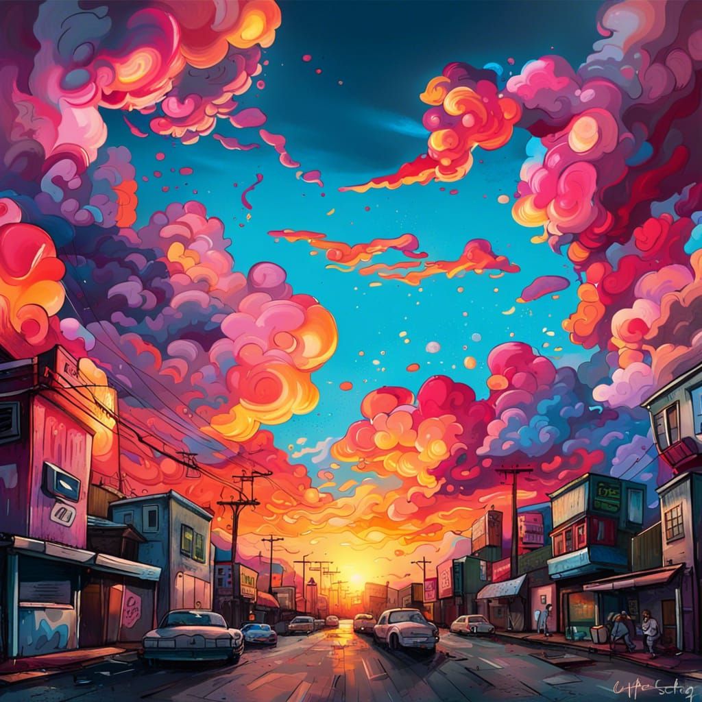 Colorful Sunset Clouds in Graffiti Art Style
