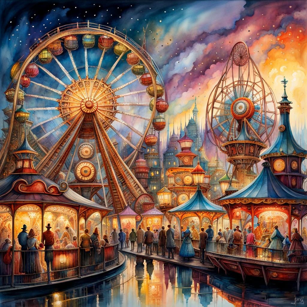 Steampunk Theme Park With Volumetric Lighting