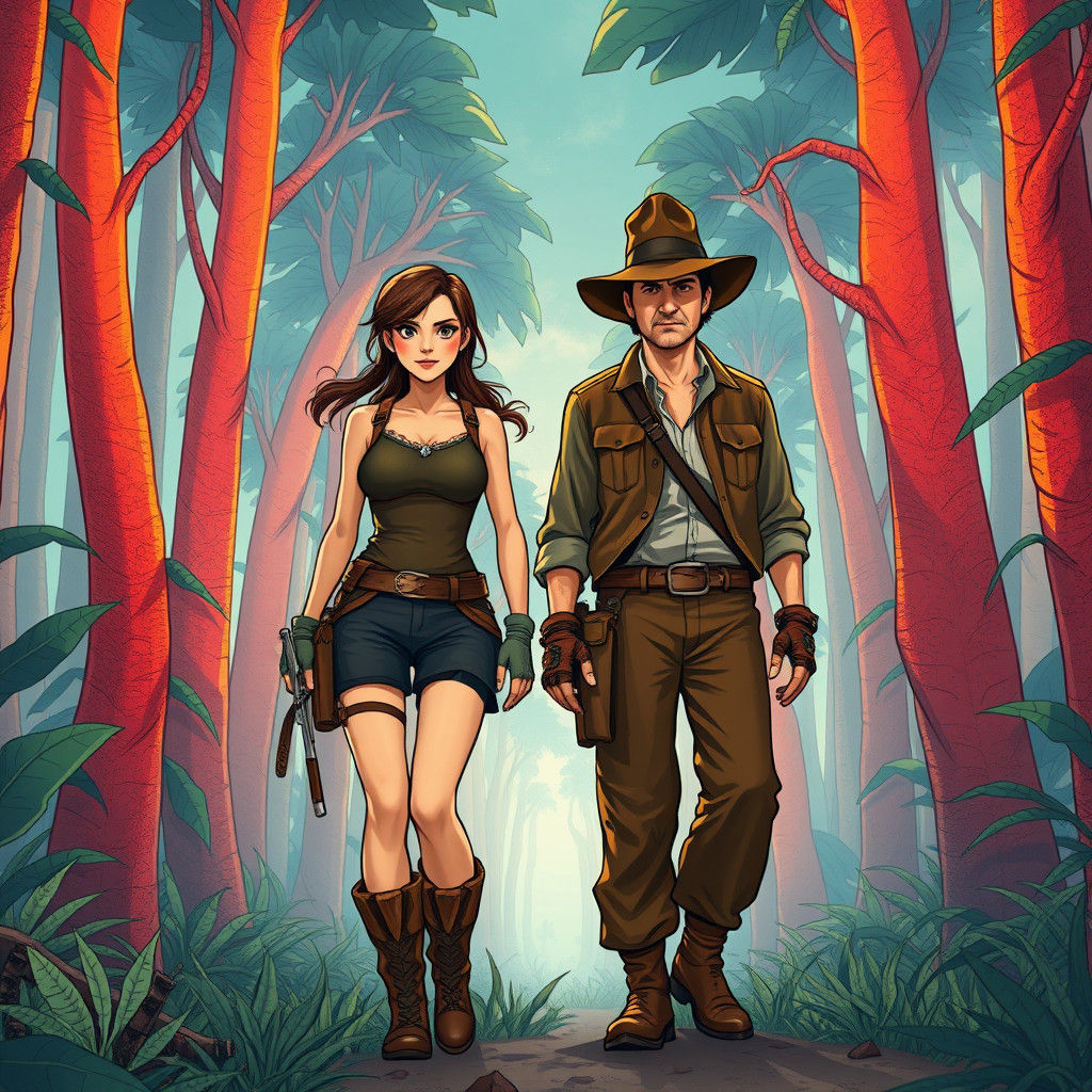 Lara Croft and Indiana Jones in Candy Forest