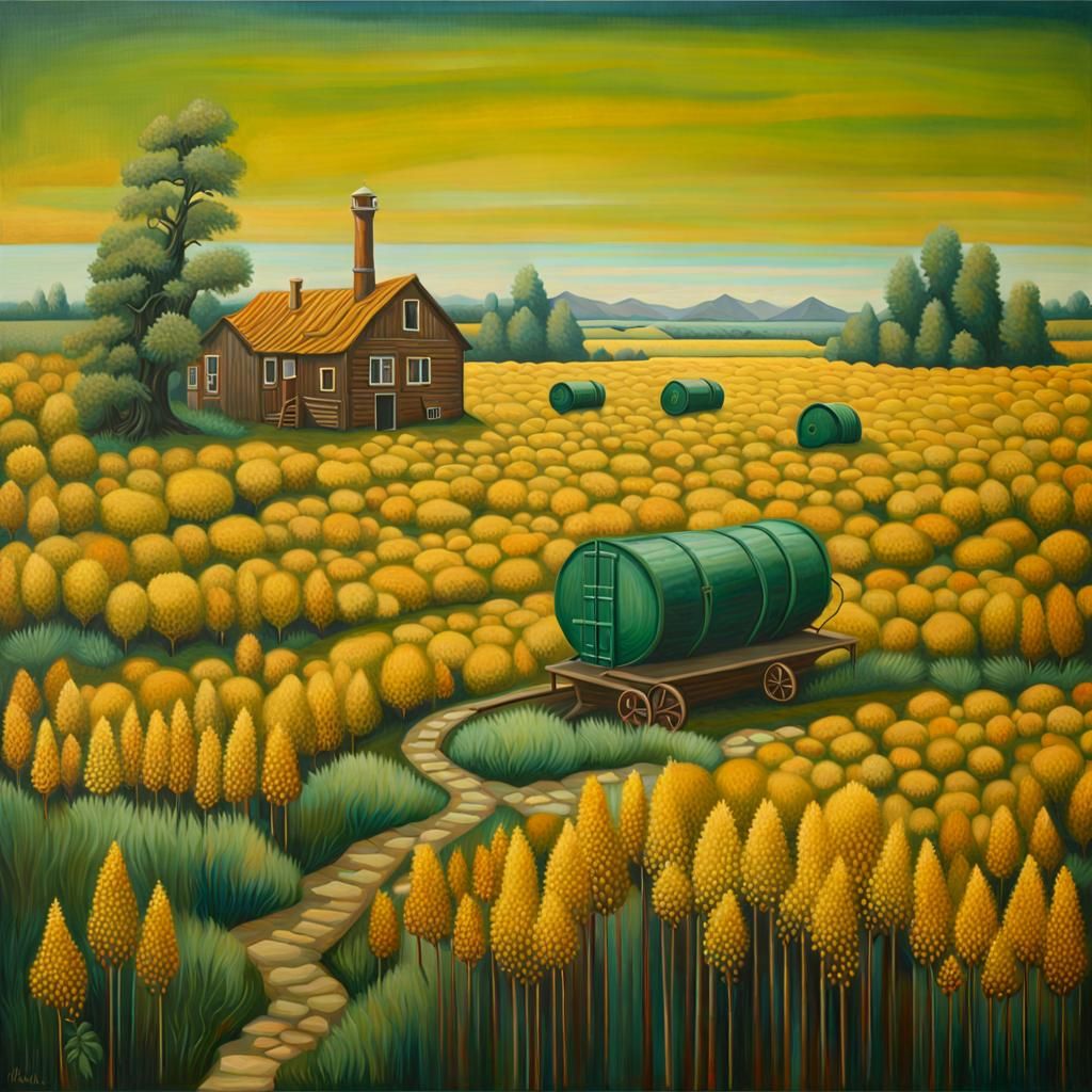 Surreal Oil Painting with Viridian and Sienna Colors