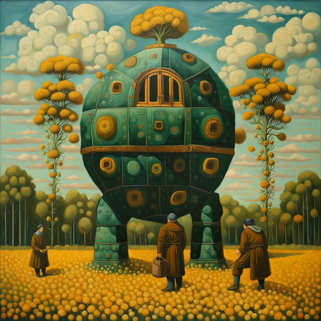 Surreal Oil Painting with Viridian and Sienna