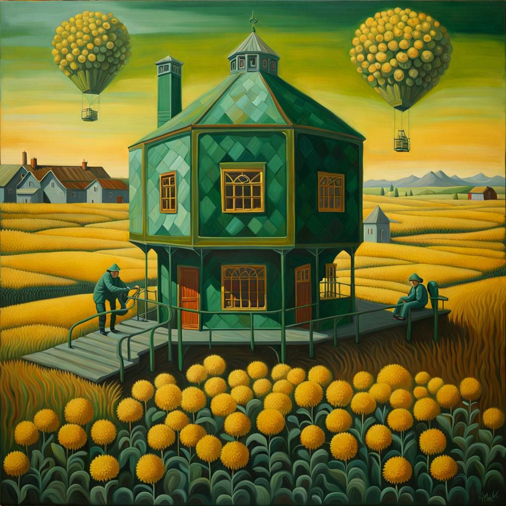 Surreal Oil Painting with Viridian and Sienna