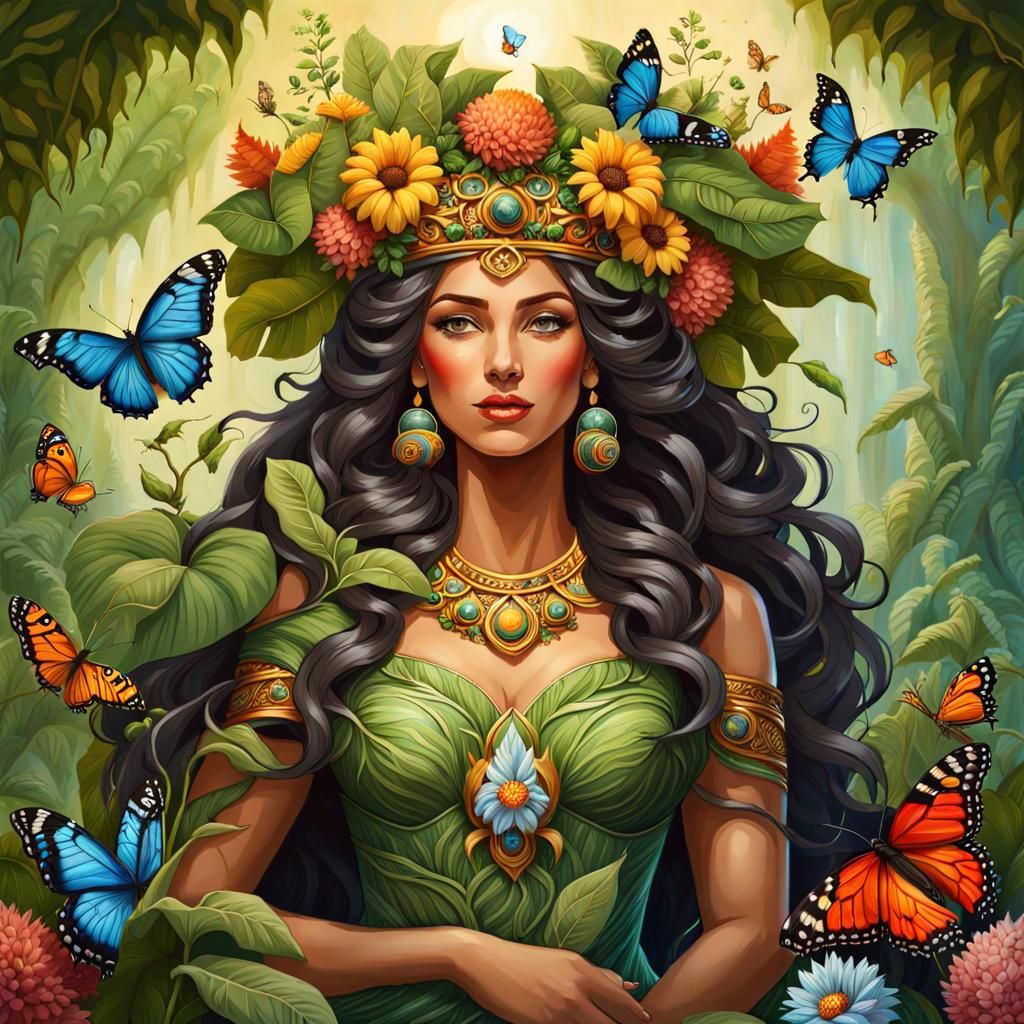 Nature Goddess Portrait in Hyperdetailed Fantasy Style
