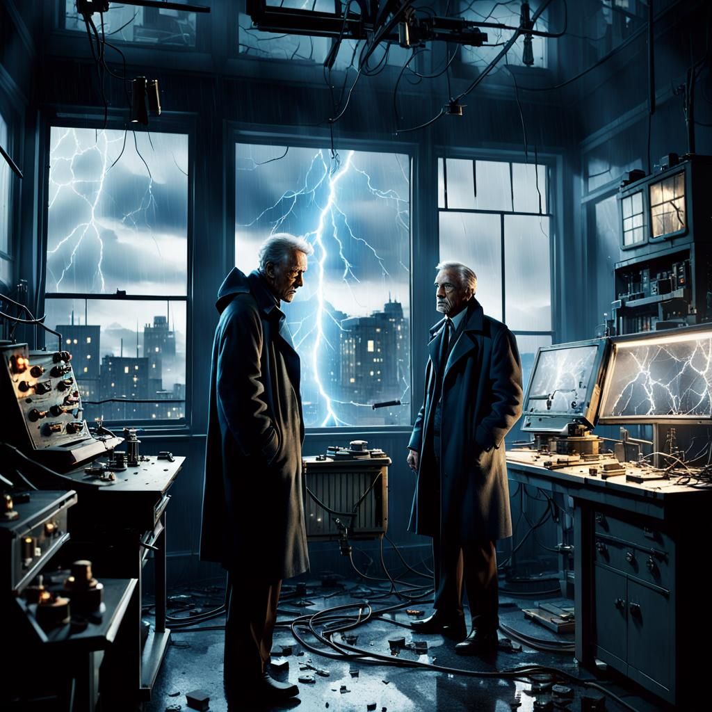 Inventor's Lightning Escapes in Film Noir Style