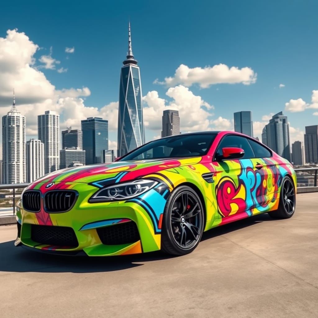 Graffiti BMW M6 with Abstract Cityscape