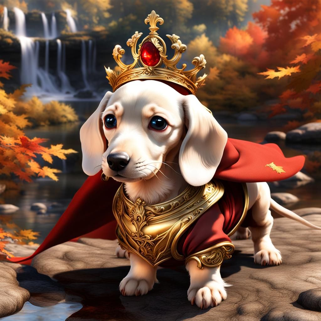 Watercolor Dachshund Puppy in Gothic Autumn Forest