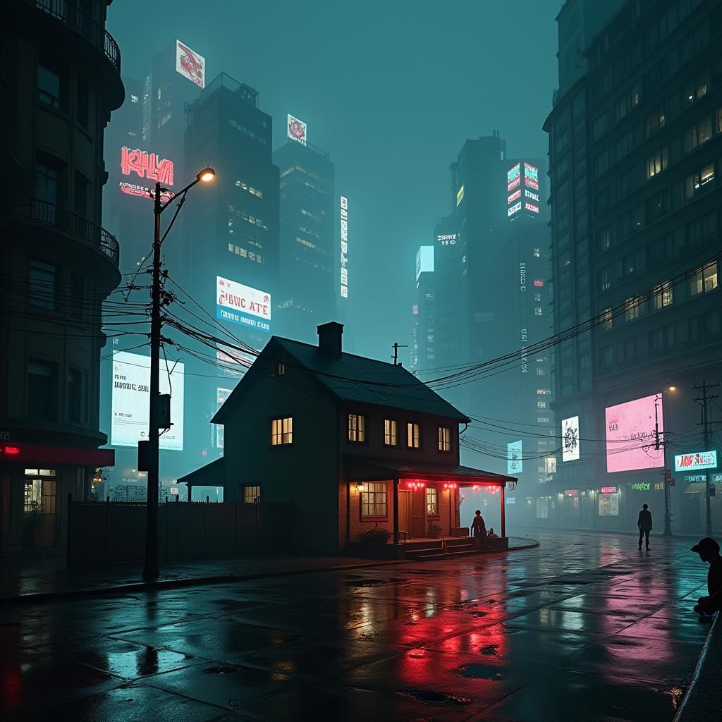 Dystopian House in Cyberpunk Metropolis