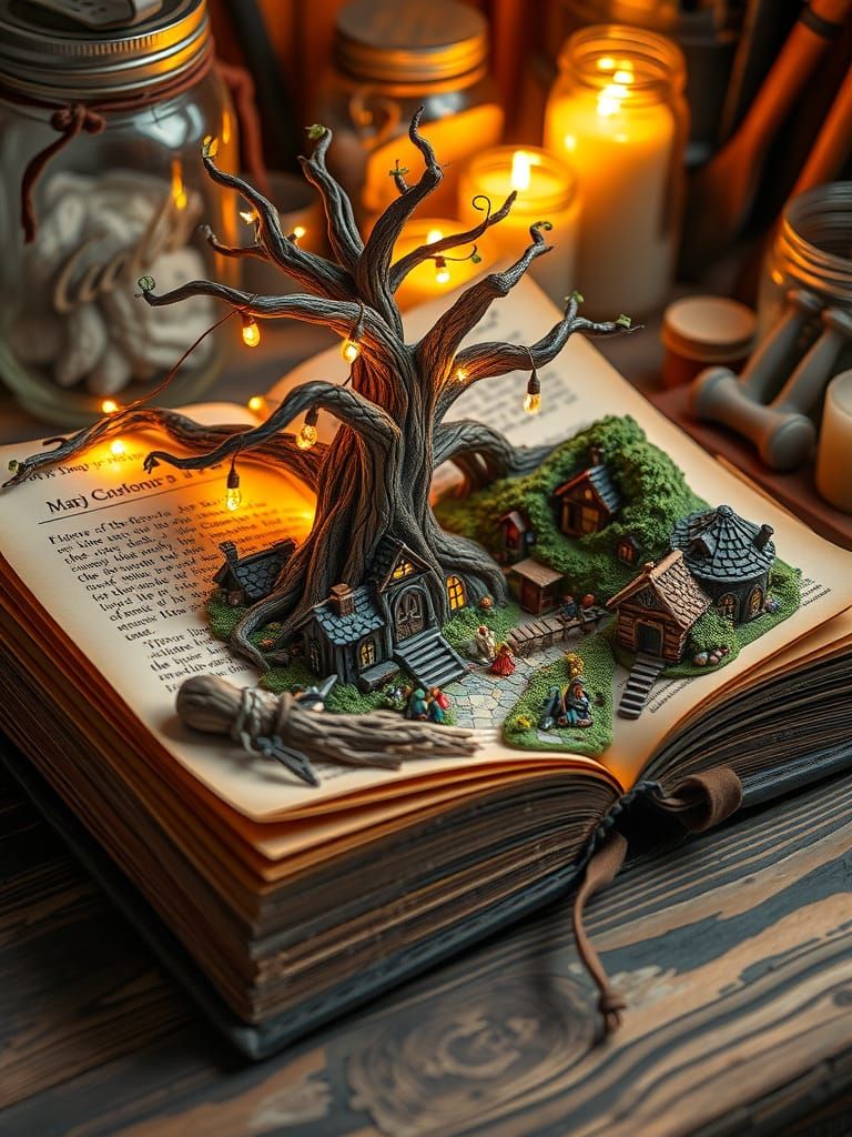 Miniature World Emerging from Open Book