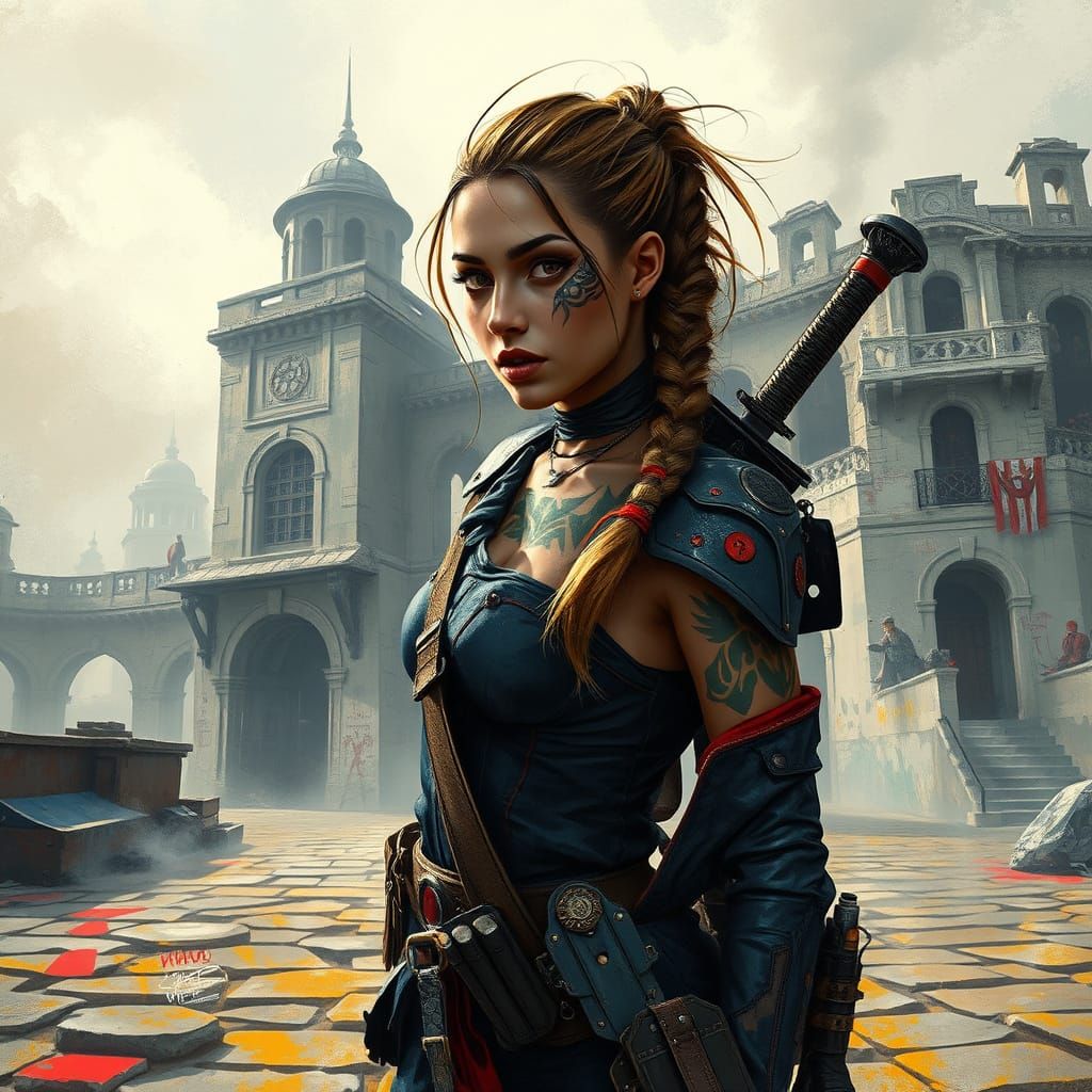 Ethereal Female Warrior in Cyberpunk Art