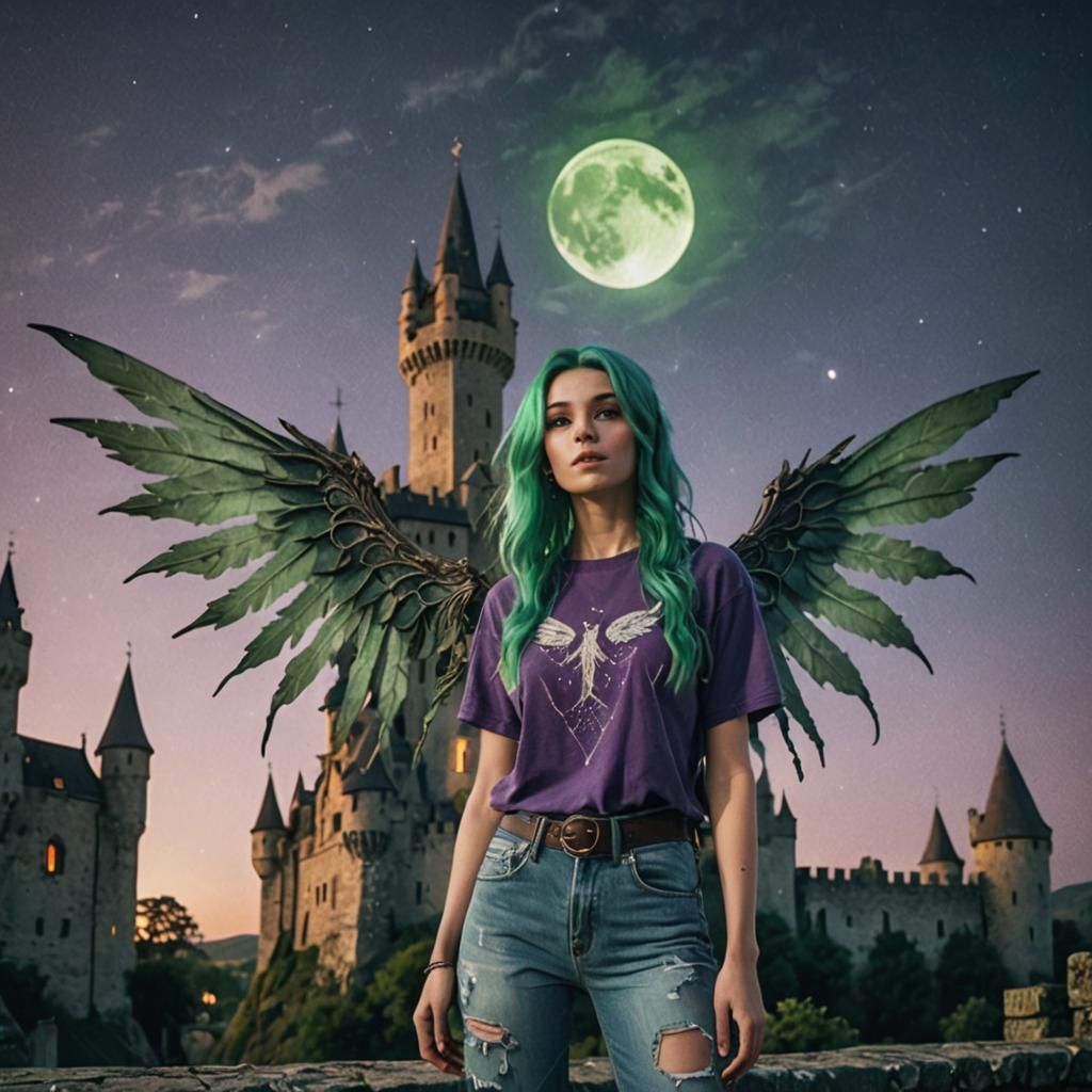 Gorgeous Green-Haired Fairy at Medieval Castle