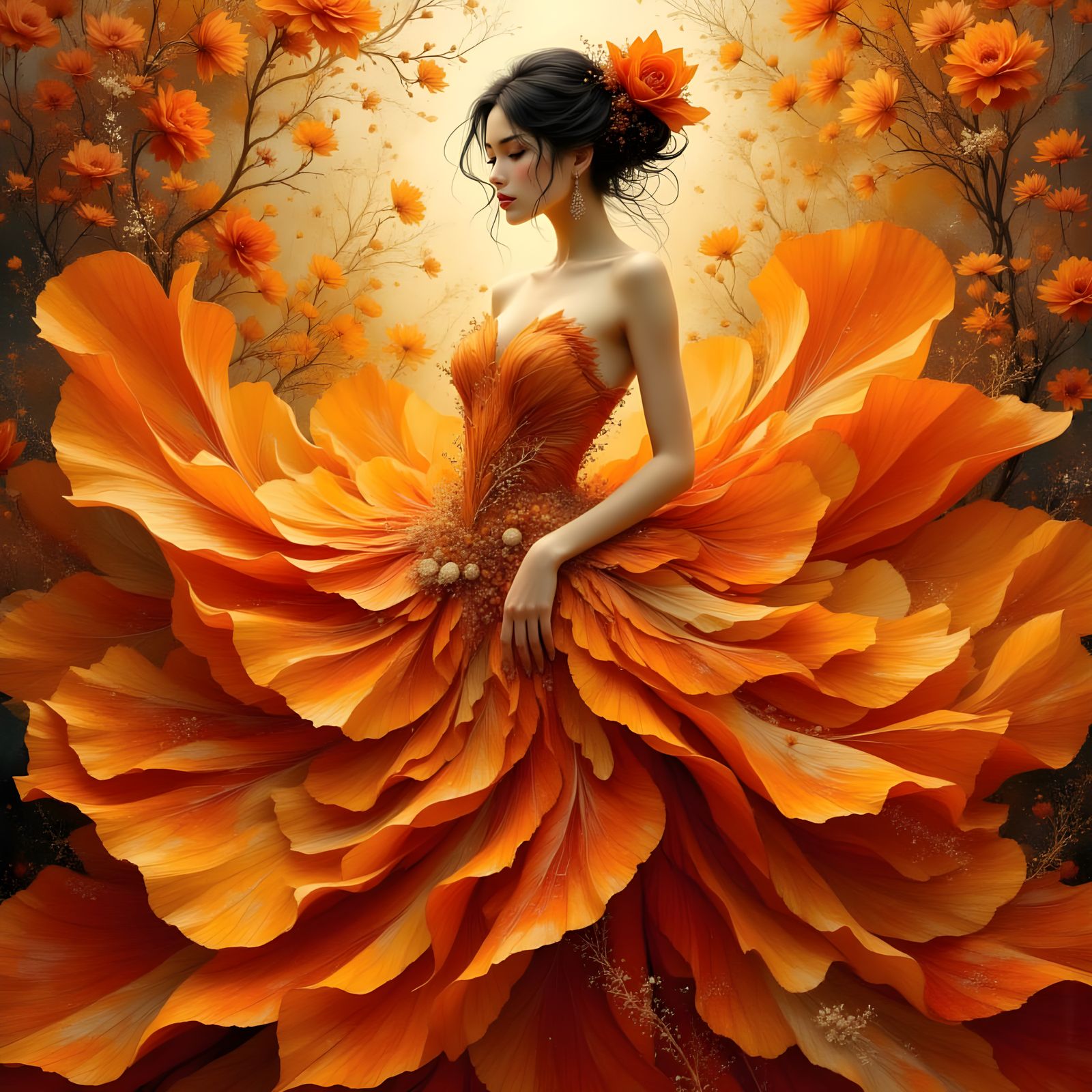 Thai Model in Extravagant Flower Petal Gown