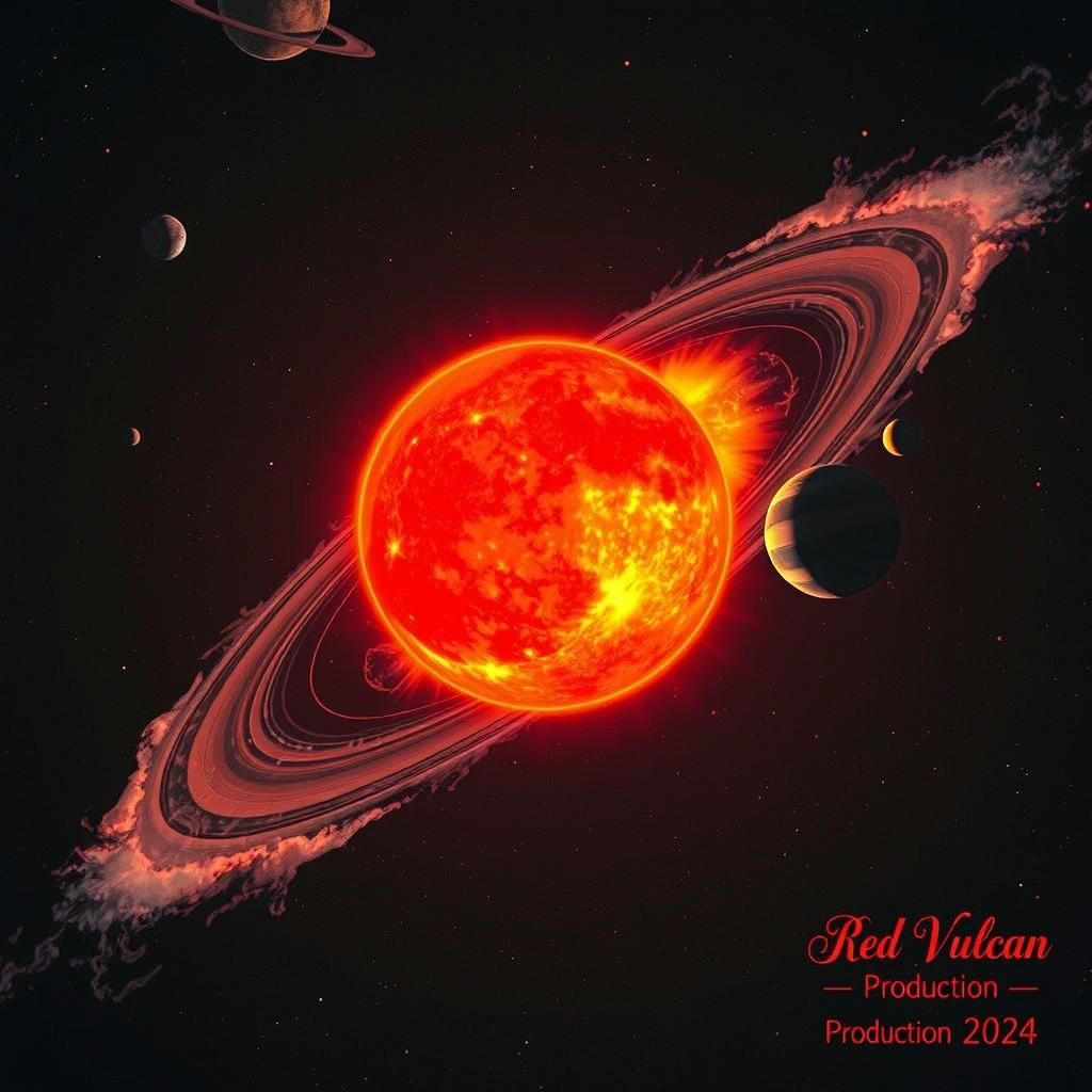 Seven Planet Solar System - Flux redux. - A breathtaking, hyper-realistic celestial panorama of a majestic solar system,...