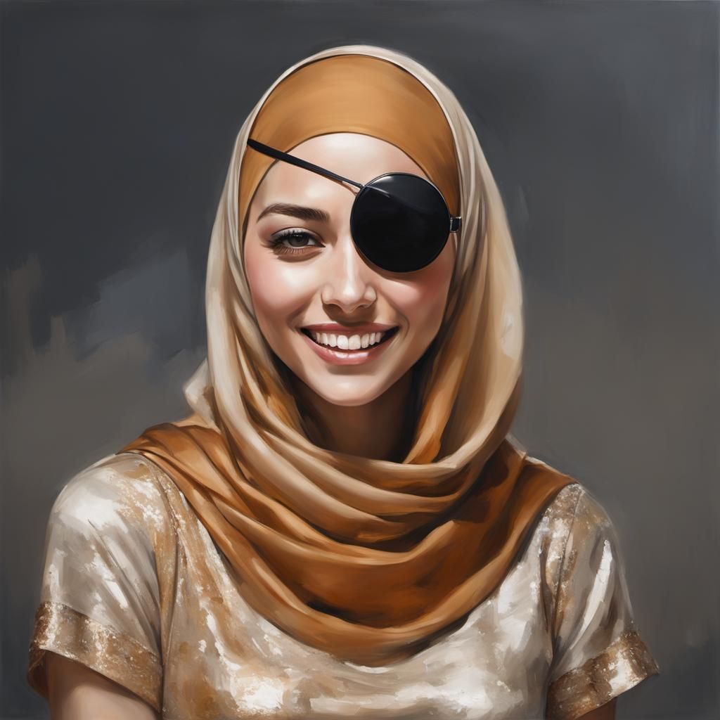Portrait of Woman with Eye Patch in Oil Painting Style