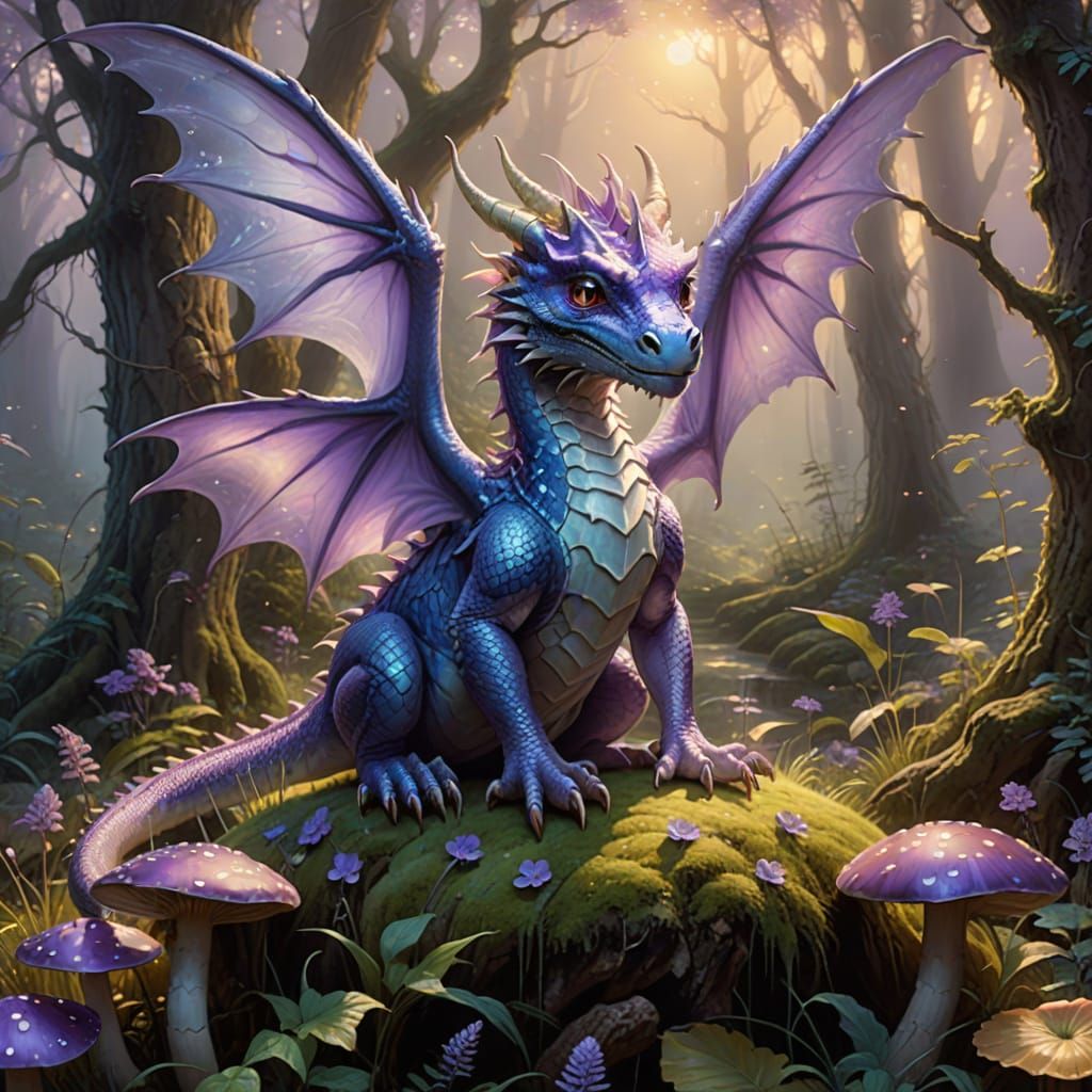 Whimsical Purple Dragon in Enchanted Forest