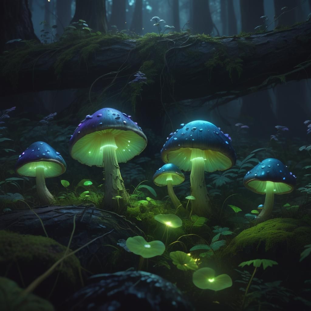 Glowing Mushroom in Dark Forest: Fantasy Concept Art