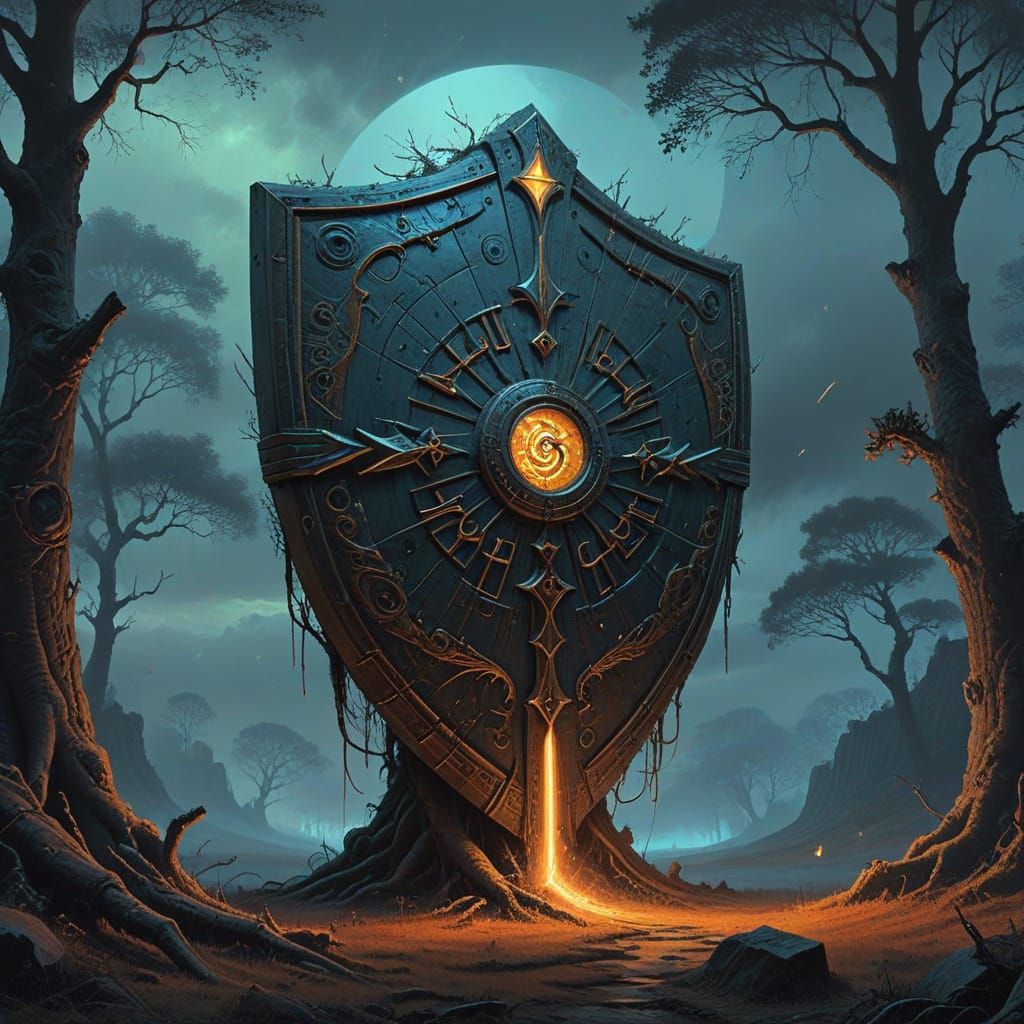 Mystical Fantasy Shield with Glowing Runes