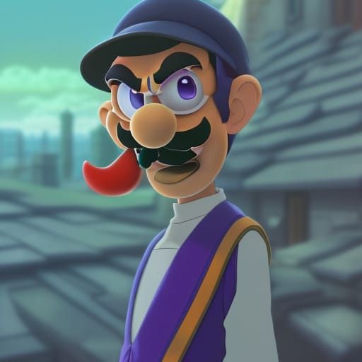 Waluigi in Ghibli Style Anime Key Visual