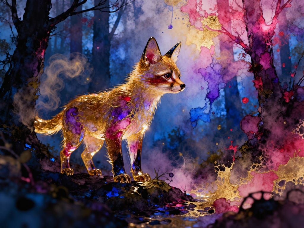 Breathtaking Glass Fox in Deep Color Fantasy Art