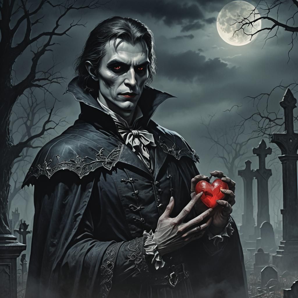Eerie Vampire in Graveyard, Dark Fantasy Illustration