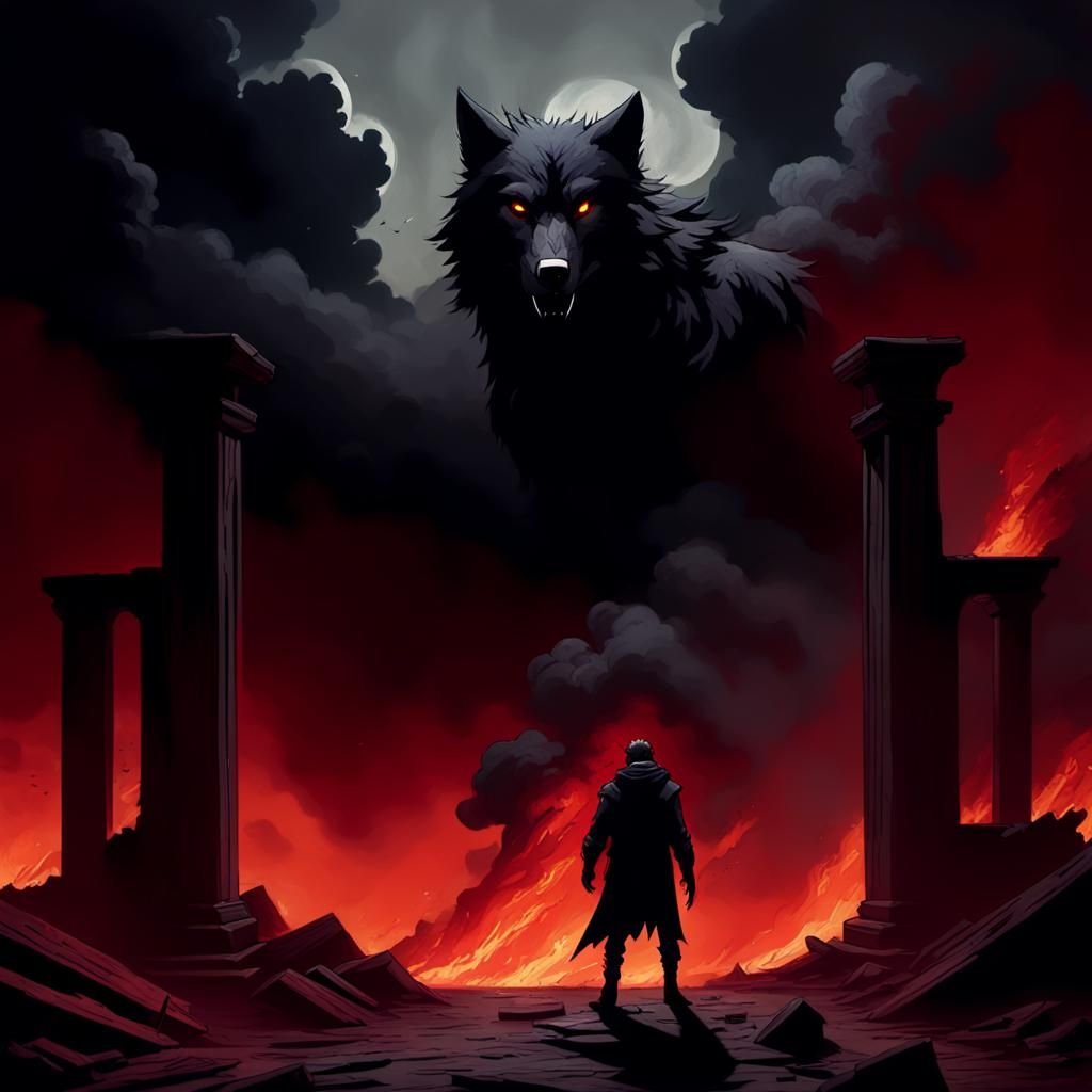 Wolf and Raven Battle in Valhalla Ruins