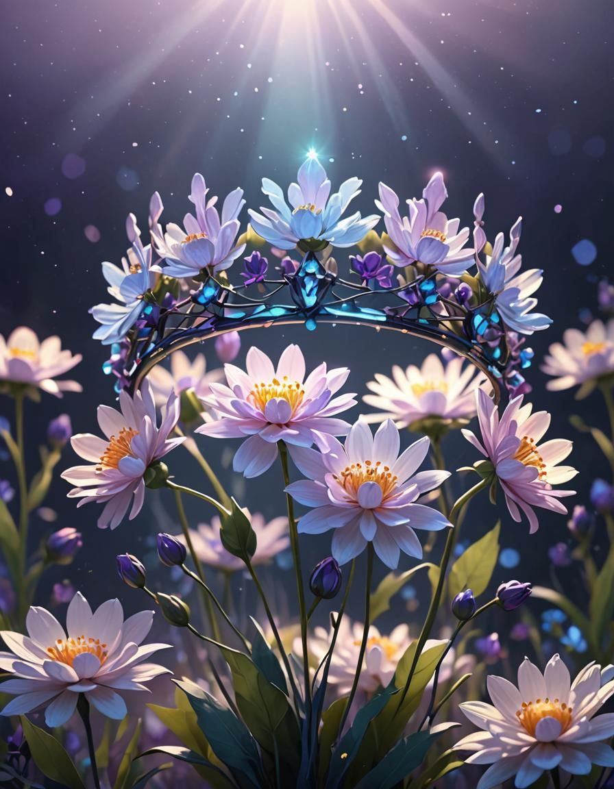 Glowing Flower Crown Concept Art in Cartoon Style