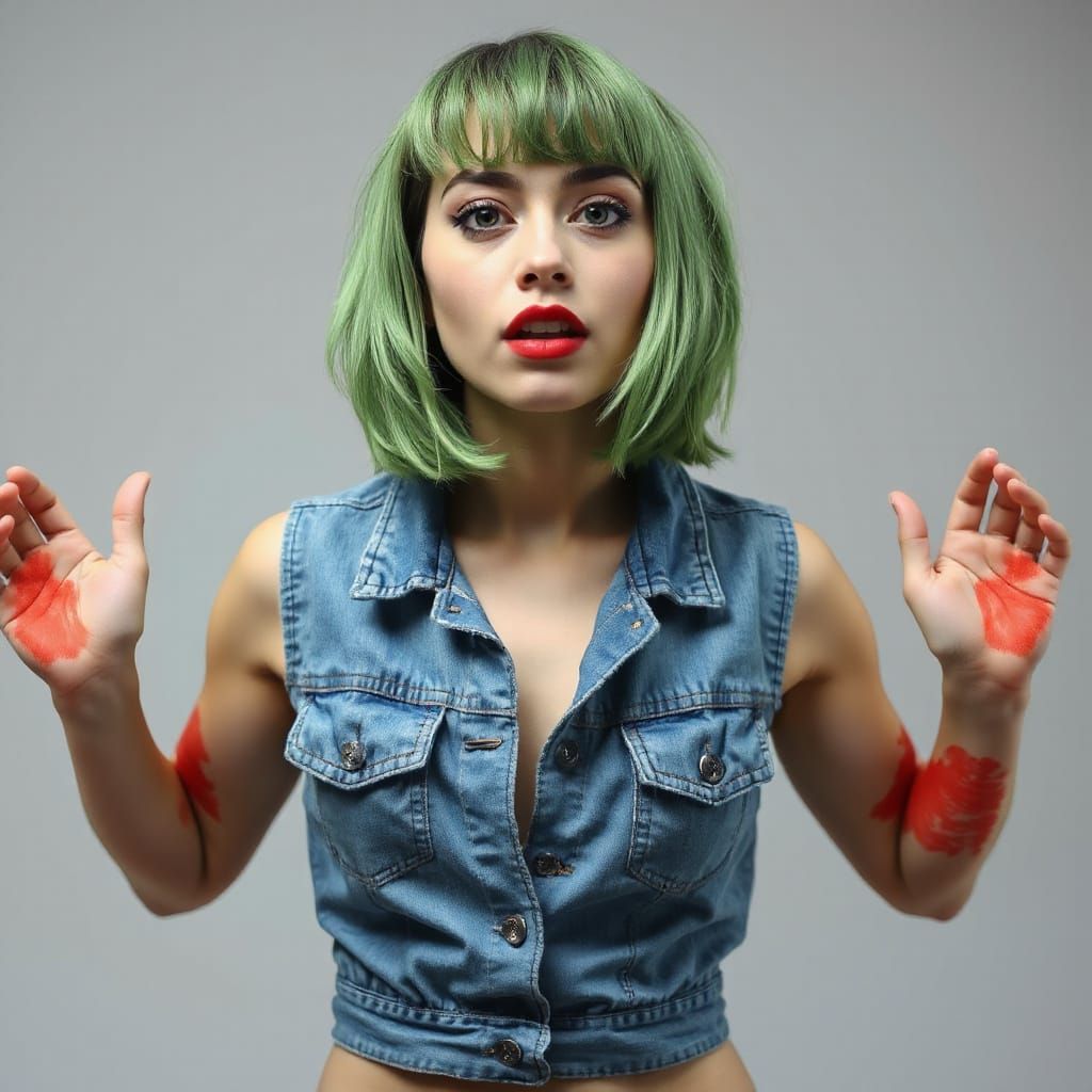 an action with crimson paint