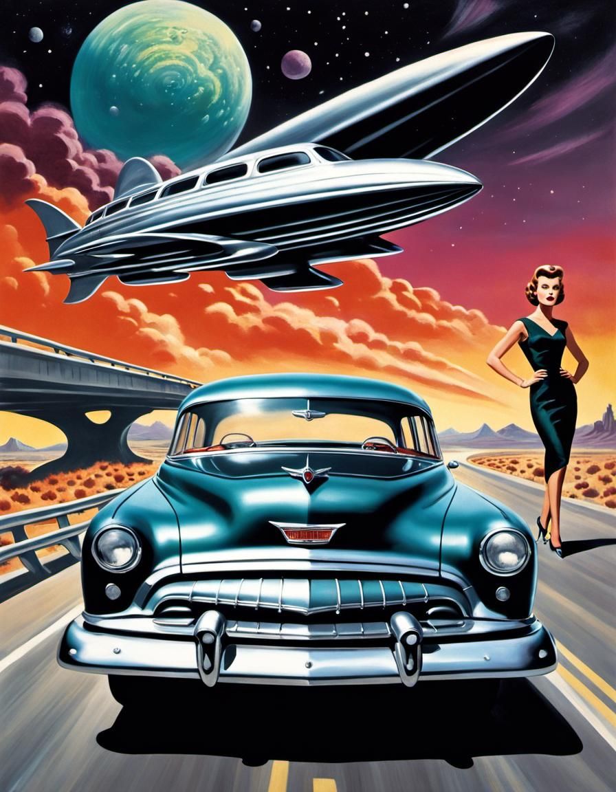 1950s B-Movie Poster with Alien Spaceship