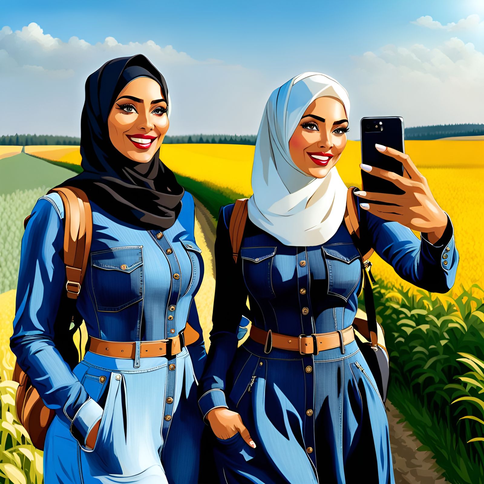 Two Women with Backpacks Take a Selfie