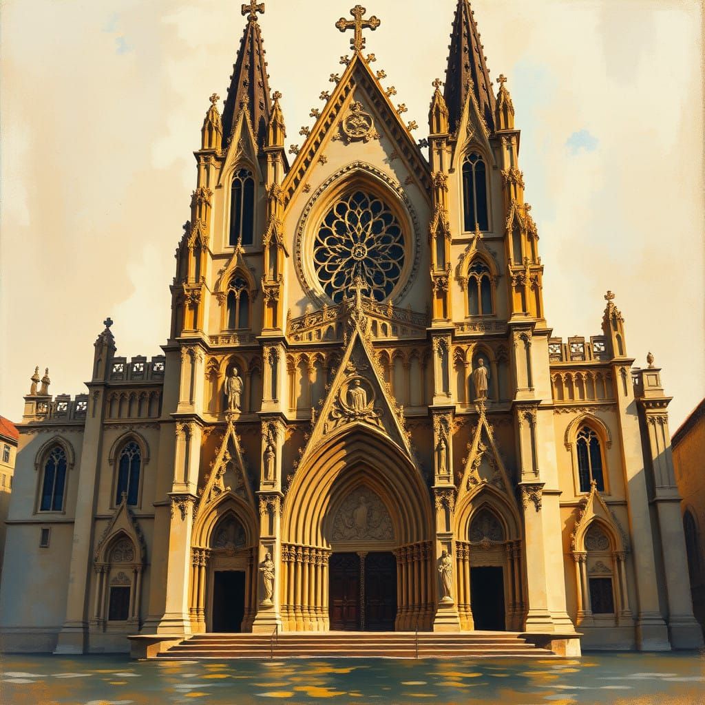 Majestic Gothic Church in Warm Golden Light