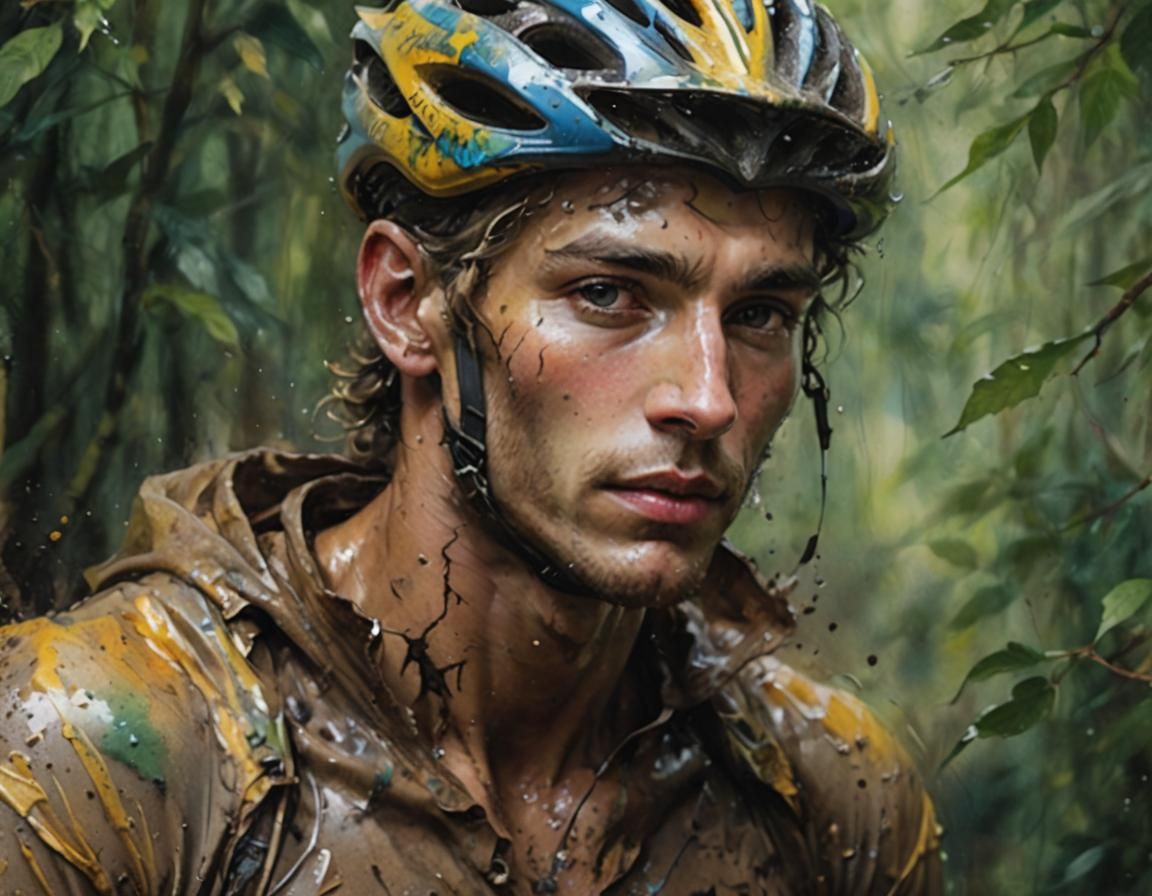 Cycle Cross Athlete Portrait in Watercolor Style