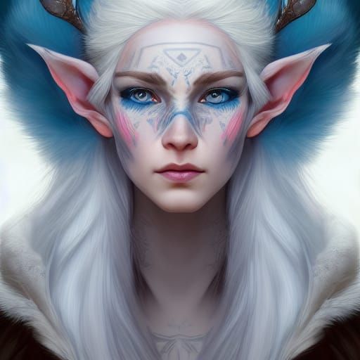 Snow Elf Portrait in Hyperdetailed Digital Art Style