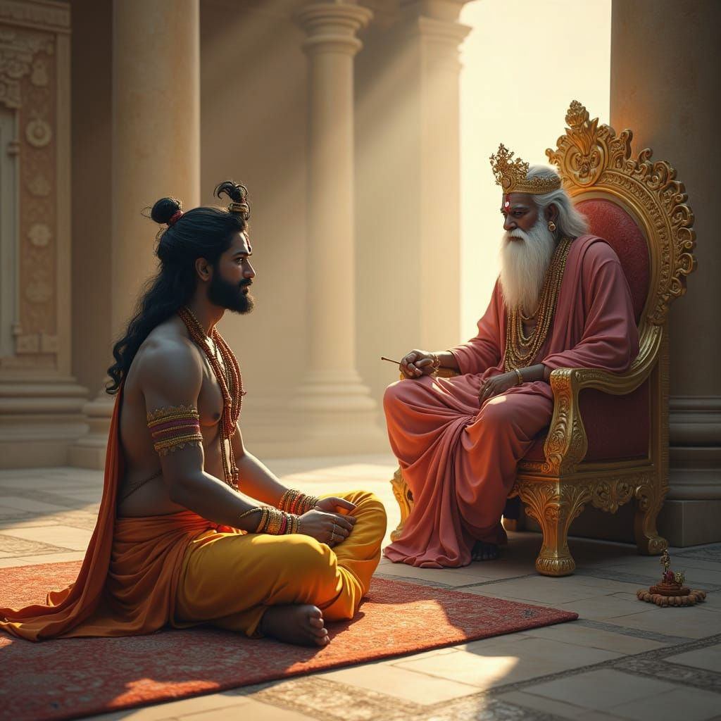Hindu God Lord Ram Seated in Wisdom with Guru Vashishthaji i...