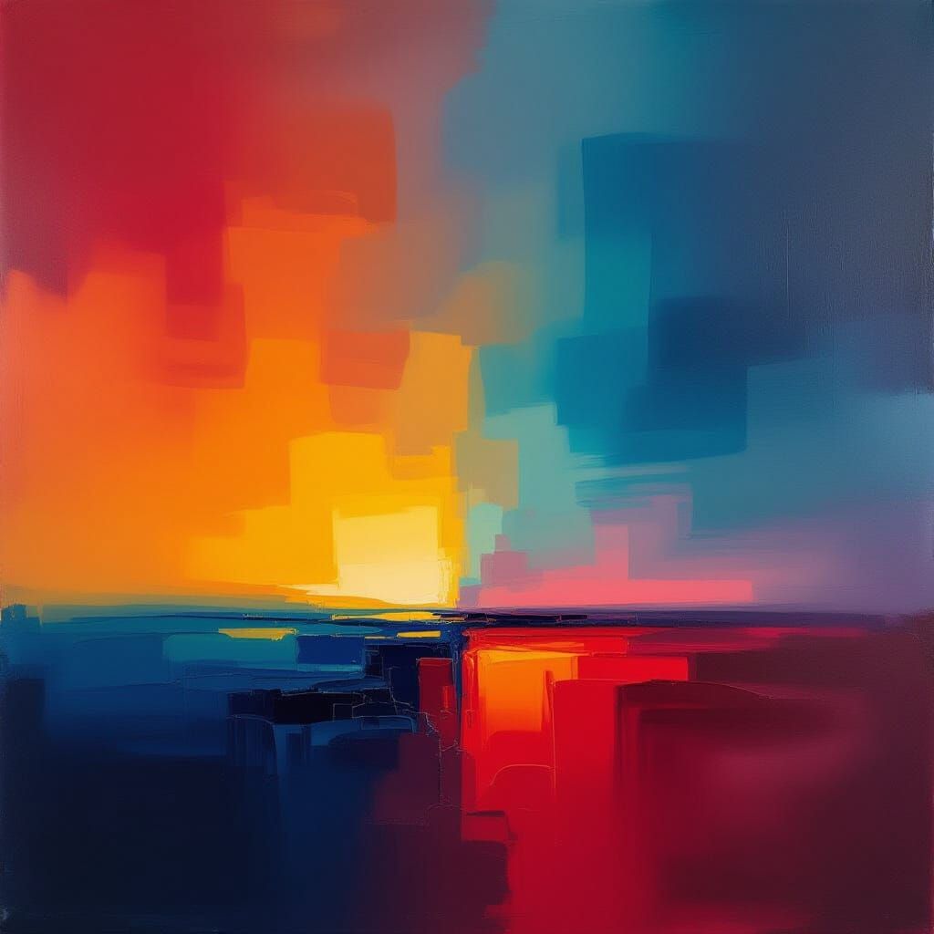 Abstract Color Field Oil Painting with Double Exposure Illus...
