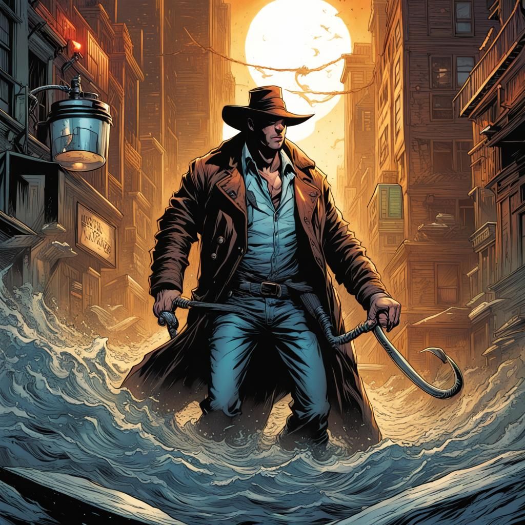 Stylized Hook Illustration in Comic Book Art Style