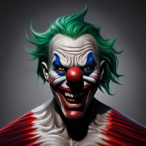 Hyperrealistic Evil Clown with Colorful Accents