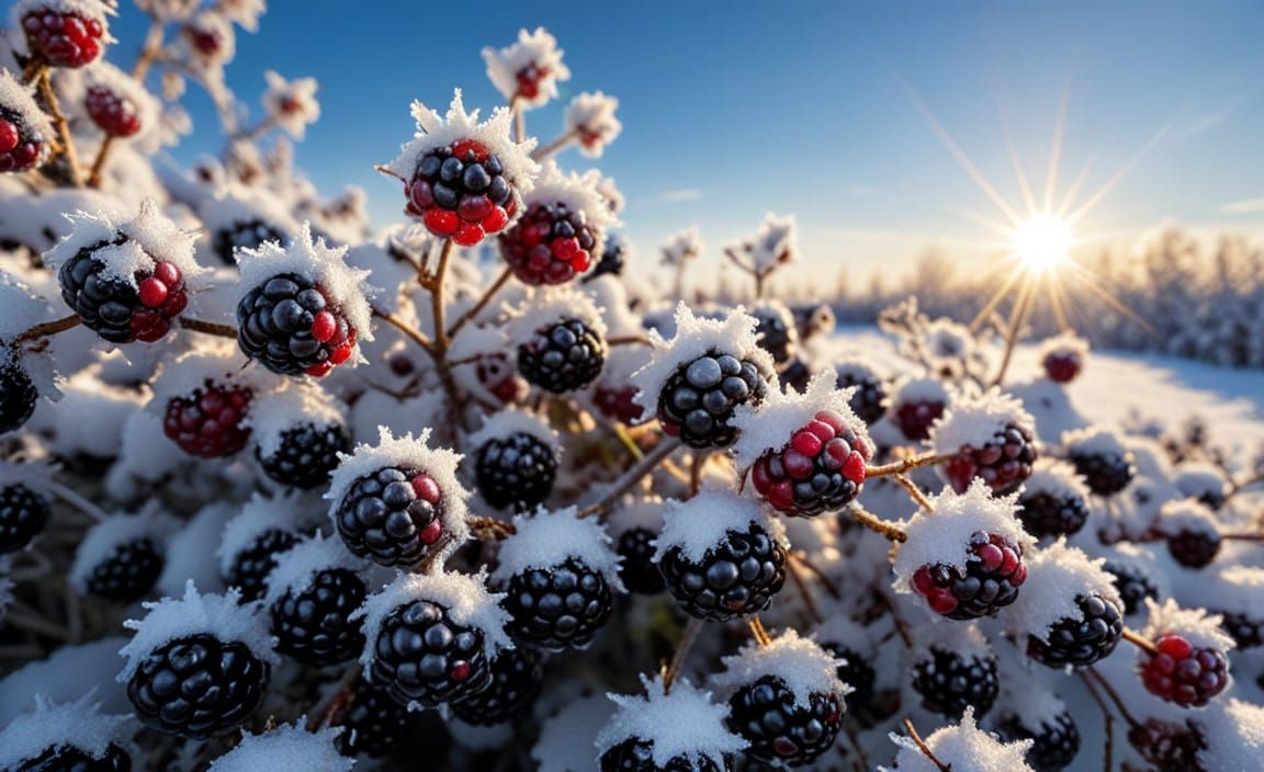 Frosted Blackberries Shine in Winter Wonderland Russia Lands...