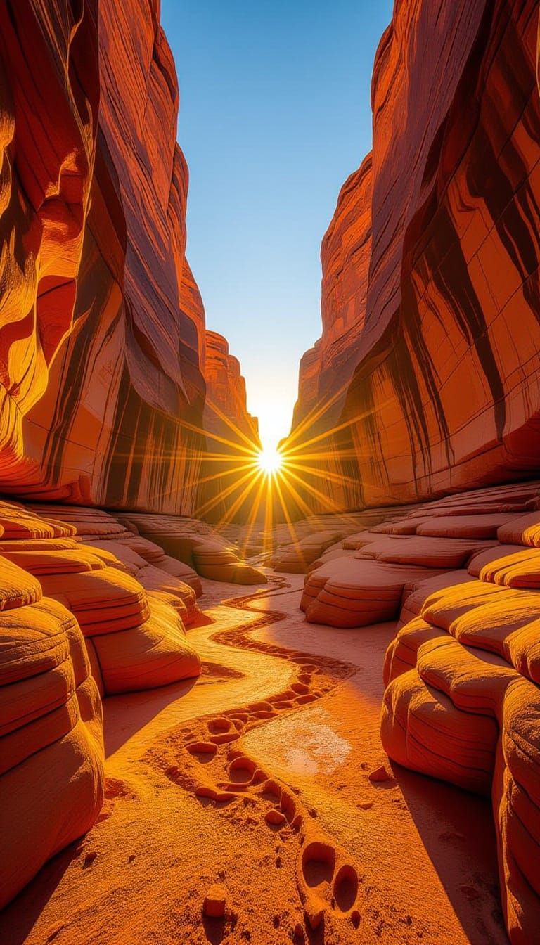 Golden Hour Canyon: Dramatic Sunset Over Red Rock Walls