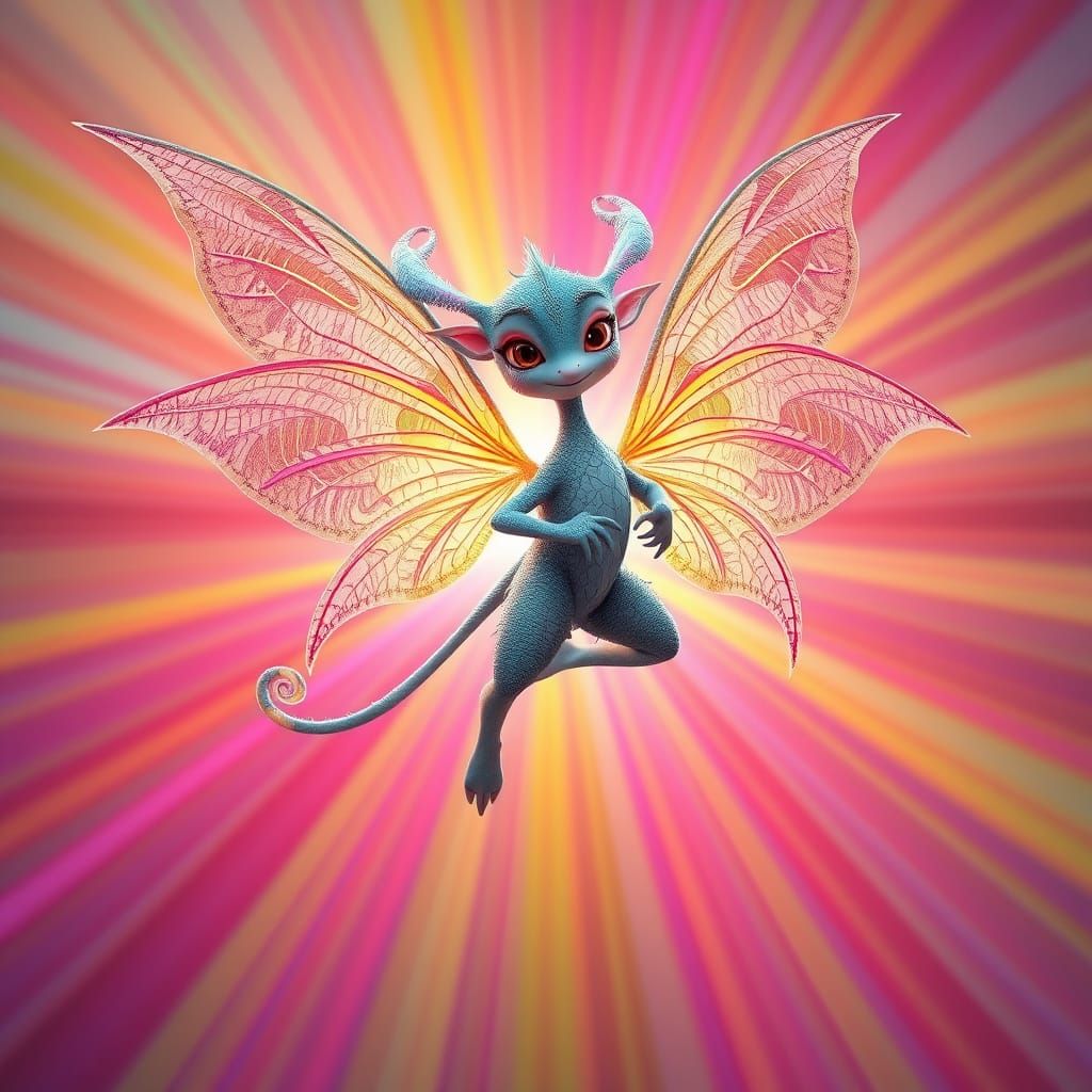 Mystical Fey Creature in Radiant Cyberpunk Style