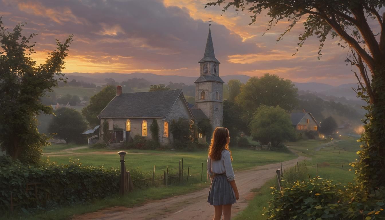 Girl Gazing at Highway in Dreamy Watercolor Style