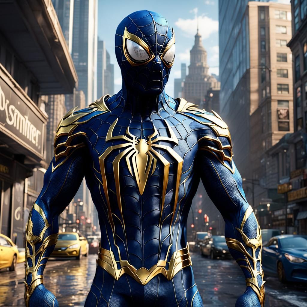 Hooded Blue Venom with Gold Spider Emblem