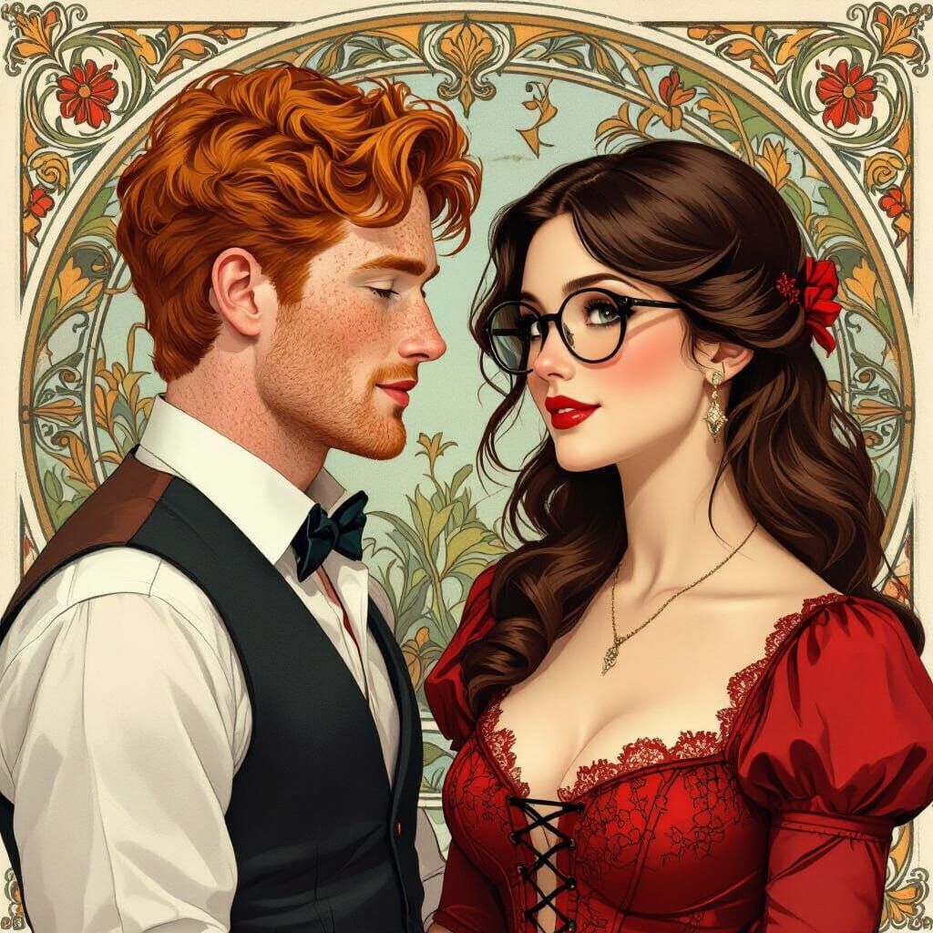 Elegant Couple in Art Nouveau Style