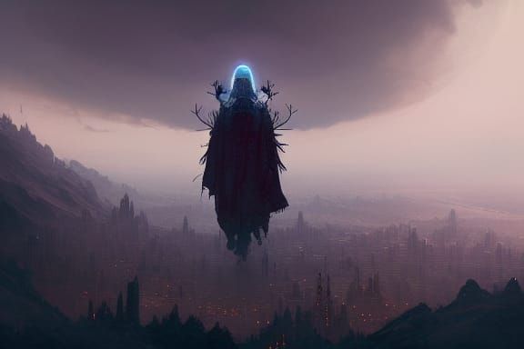 Oversized Ghost Lurking Over City Mountains