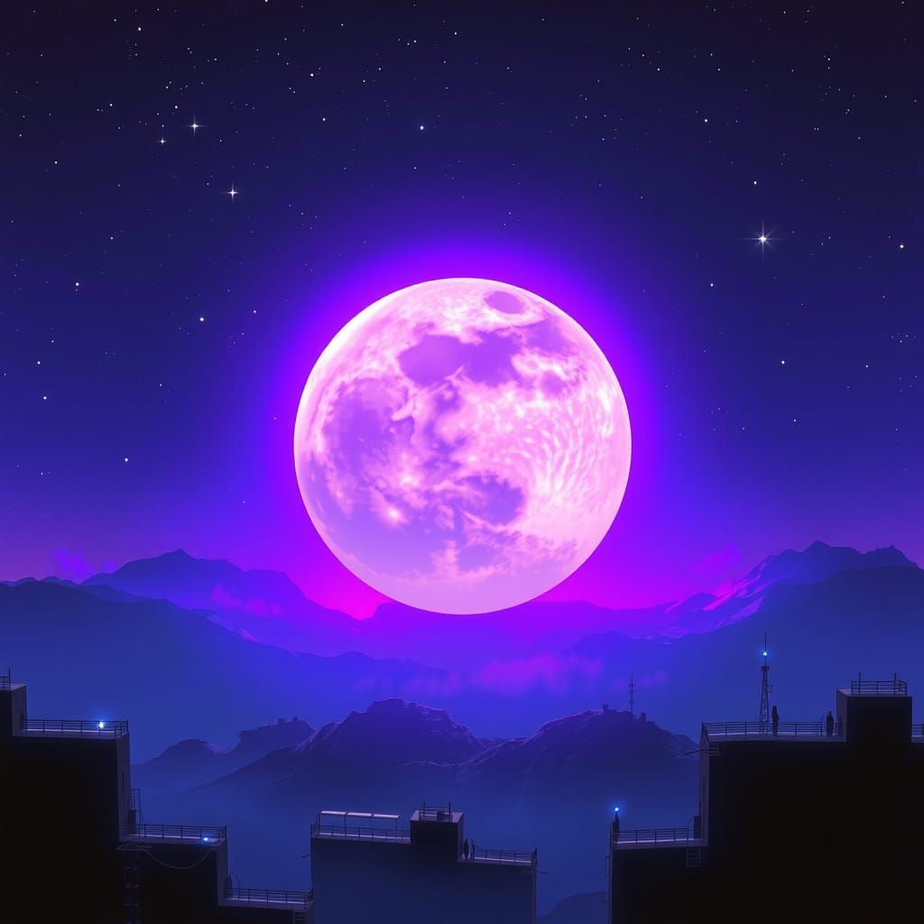 Electric Moon Radiates Ethereal Light in Dreamlike Neon Land...