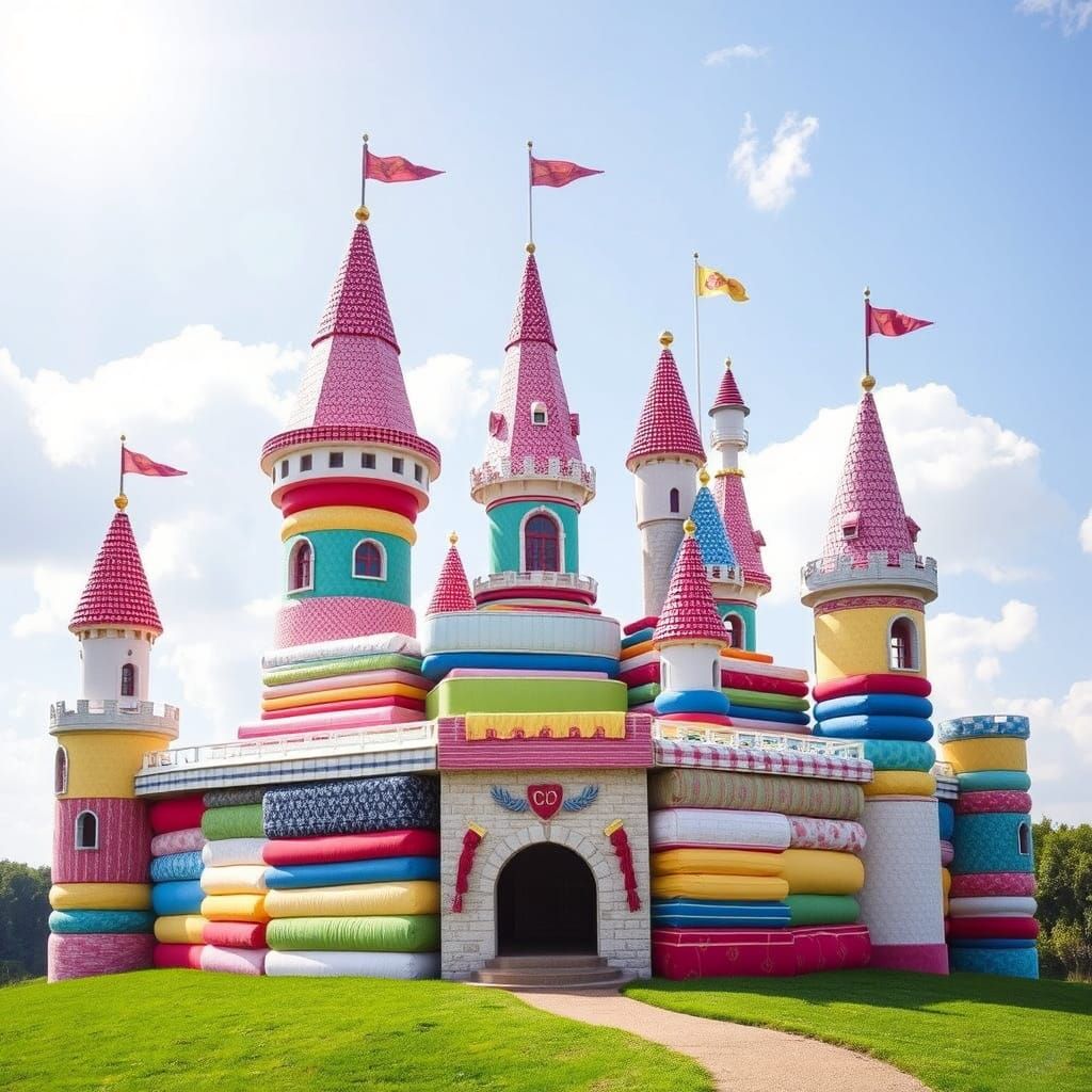 Whimsical Mattress Castle in Vibrant Colors