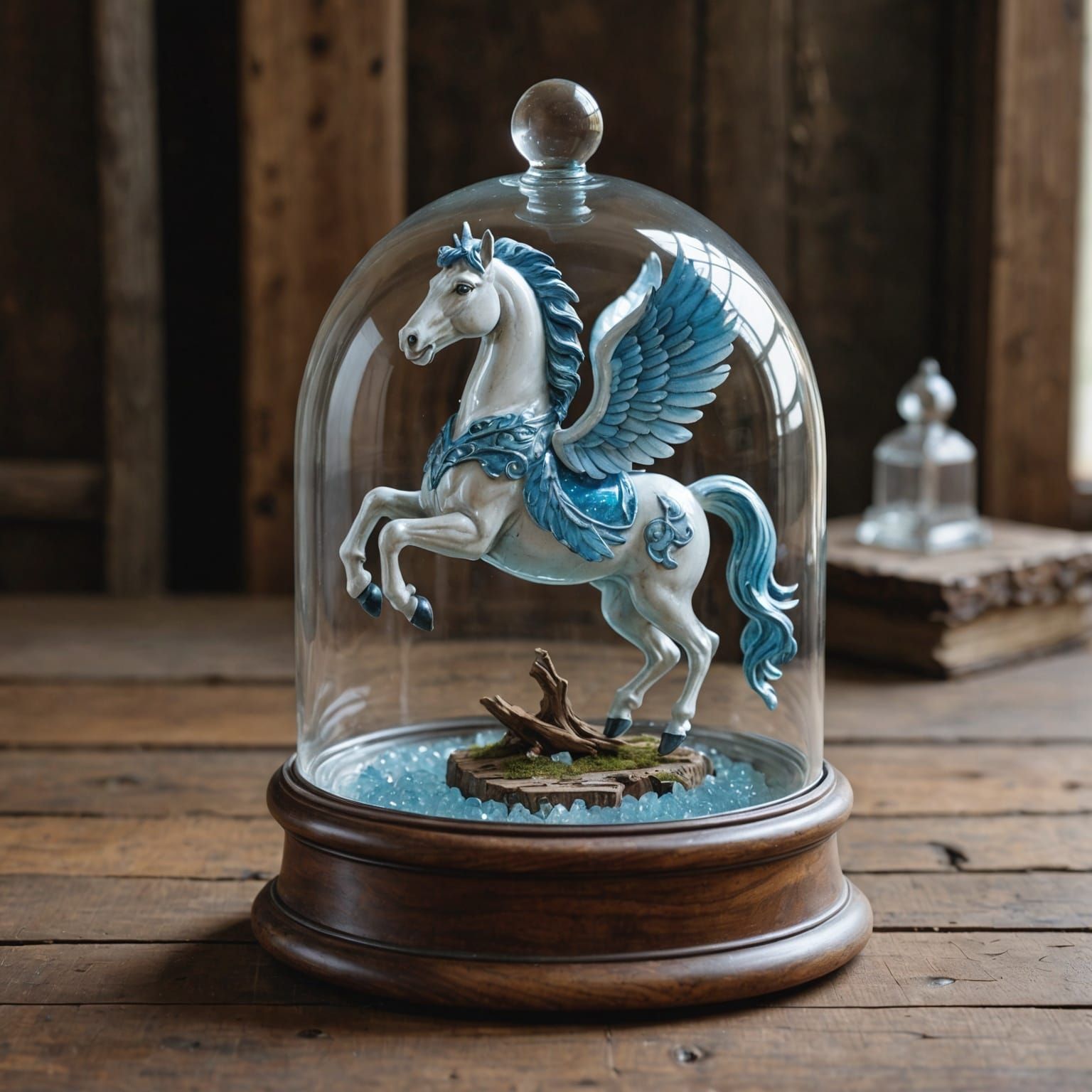 Enameled Pegasus Figurine in Crystal Cloche