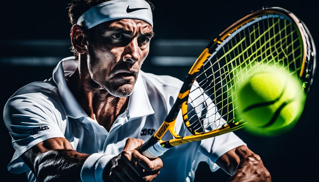 Tennis Player Returns Hit: Action Portrait