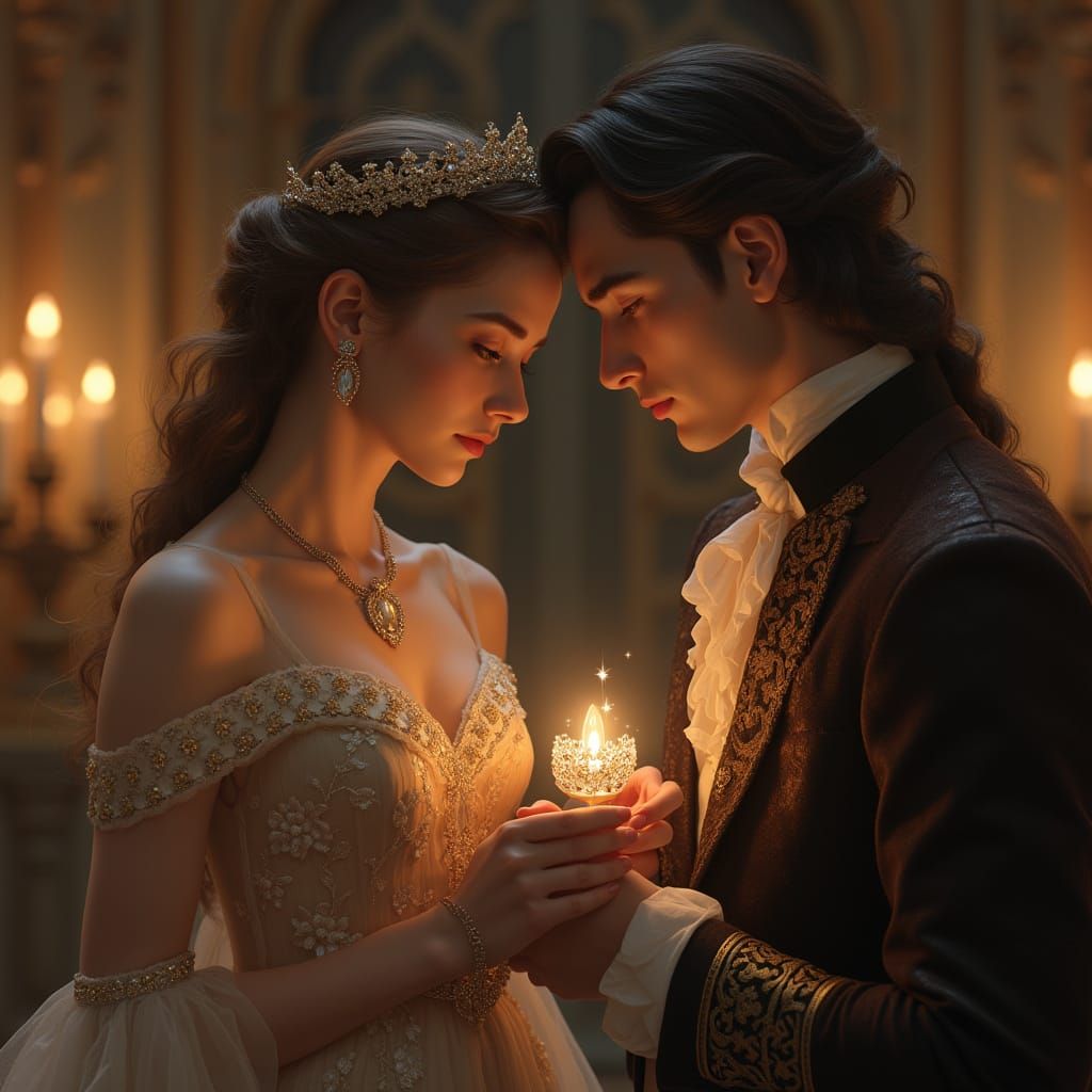Princess Offers Talisman in Candlelit Chamber