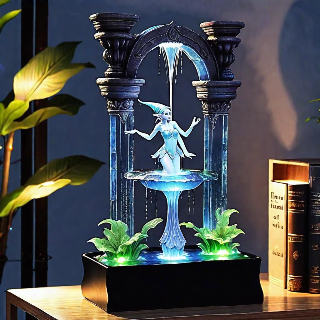 Enchanting Glass Elf Fountain at Midnight