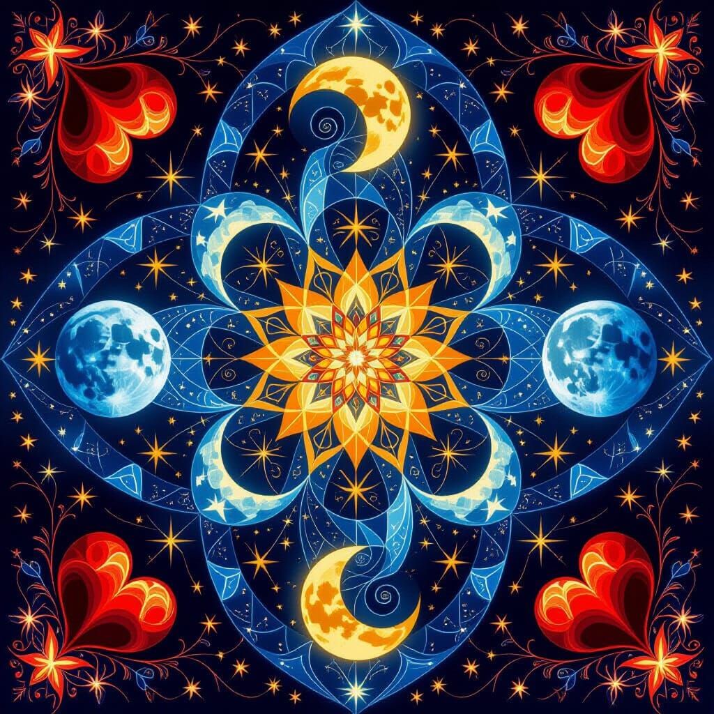Abstract Cosmic Kaleidoscope with Stars and Moons